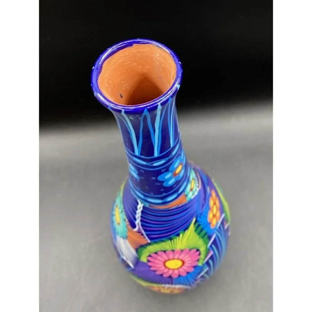 Talavera Bright Colors Birds by Rufina Trujillo Tall Vase 12.25” Tall